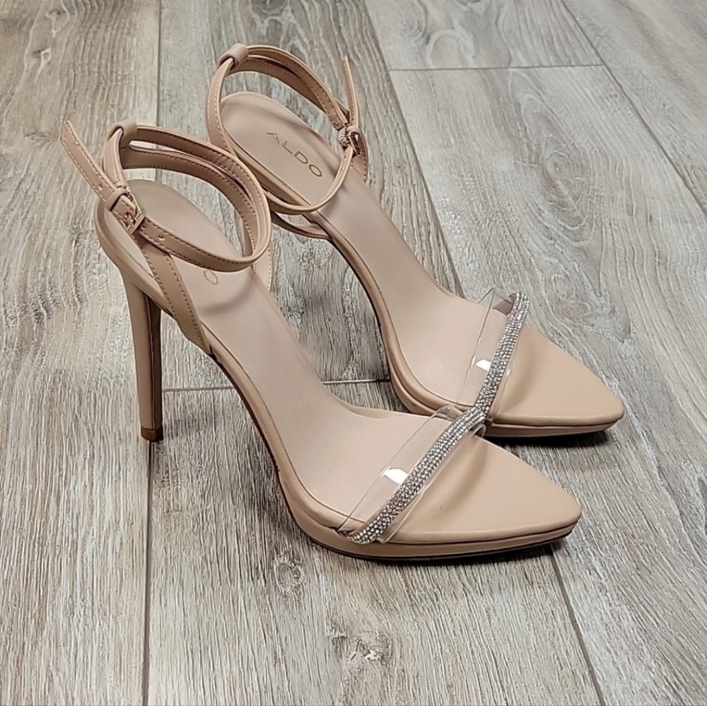 ALDO Size 9 Tan NWOT Thirakin Rhinestone Two-Piece Dress Sandals